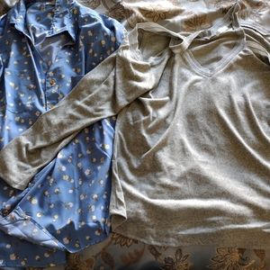 One Speed Limit M P H floral blouse & one 89th + Madison sweater top.